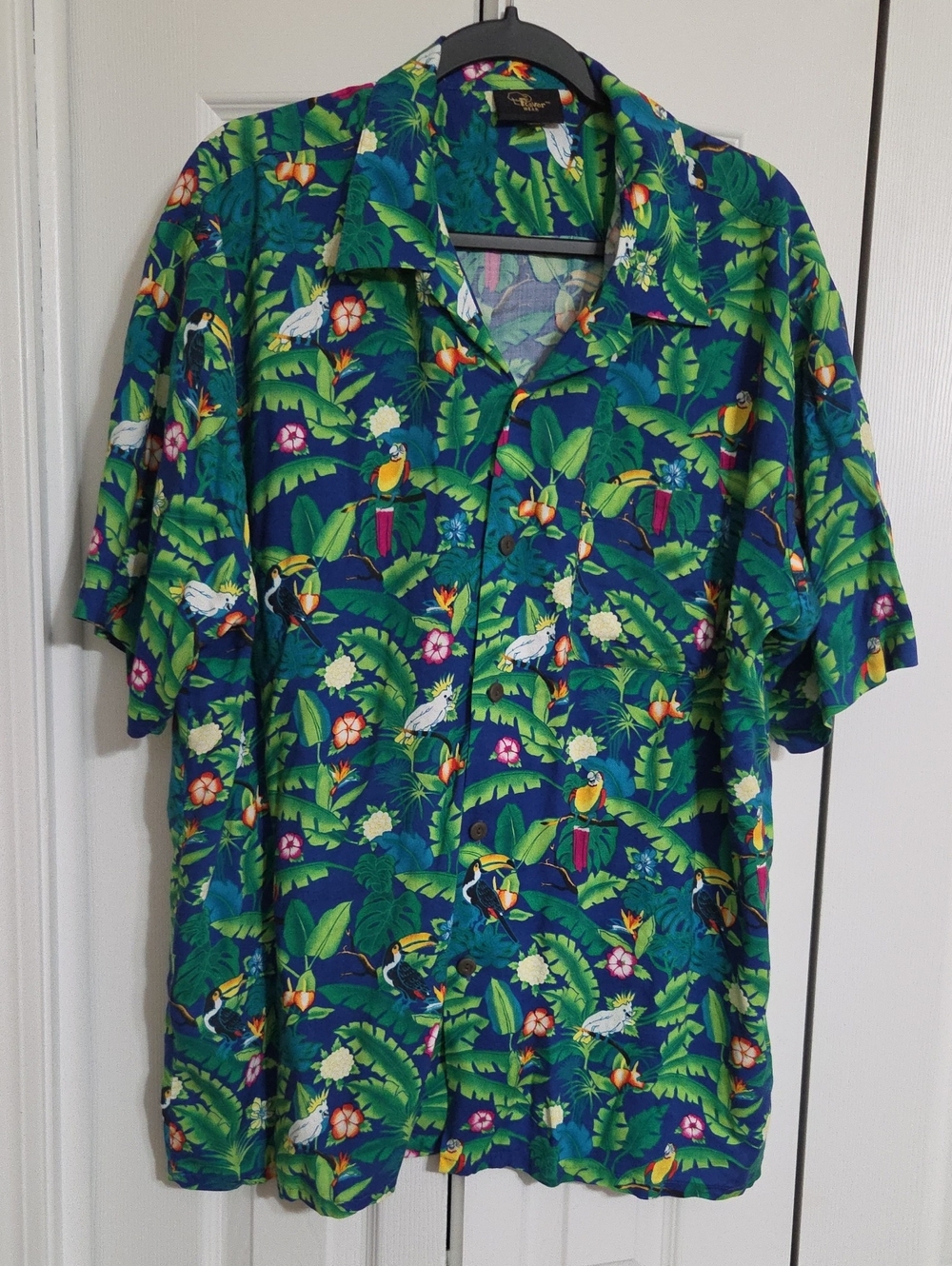 Men's Blue-Green Tropical Button-Down Shirt
